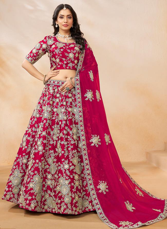 Art Silk Pink Wedding Wear Thread Work Lehenga Choli